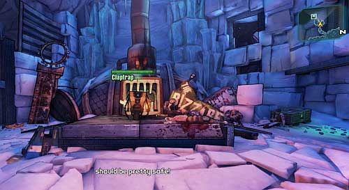 After you reach the middle of the cave, approach the Claptrap in front of the oven to watch a short cinematic - My First Gun/Blindsided | Main missions walkthrough for Borderlands 2 - Main missions - Borderlands 2 Game Guide