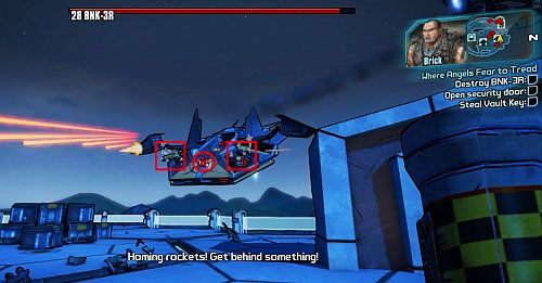 The boss should eventually hang in the air to shoot rockets at you - Where Angels Fear to Tread part 1, 2 | Walkthrough for Borderlands 2 - Main missions - Borderlands 2 Game Guide