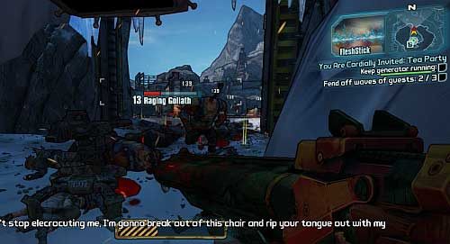 After accepting the mission, start up the generator by the entrance to Tinas garage - You Are Cordially Invited: Tea Party | Tundra Express missions in Borderlands 2 - Tundra Express - Borderlands 2 Game Guide