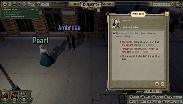 By giving her the medicine, you get extra time for completing the job - Pearl Reed | Walkthrough - Walkthrough - Bounty Train Game Guide
