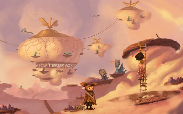 Use the ladder and take the knife - Meriloft - Chapter 1 - Vella - Broken Age - Game Guide and Walkthrough