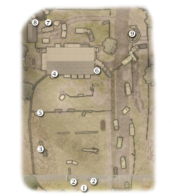 Map legend: 1 - starting area - Chapter 9: Hell's Highway - THIRD ASSIGNMENT:br Destroy the 88 - Chapter 9: Hell's Highway - Brothers in Arms: Hells Highway - Game Guide and Walkthrough