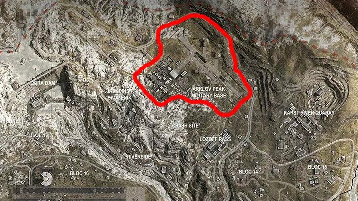 Look for weapons and other pieces of gear in the cluster of buildings located near the cliff - Warzone: Arklov Peak Military Base - information, weapons - Warzone: Best places to land - Warzone Guide
