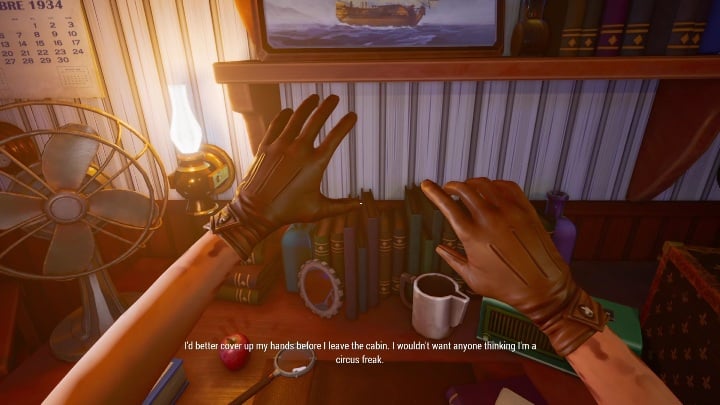 Start by putting on the gloves to help your character feel more comfortable - Call of the Sea: Prologue, A Family Heirloom - a guide, walkthrough - Transition description - Call of the Sea Guide