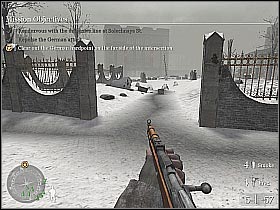 I would recommend crouching by one of the brick walls (screen 1) - Demolition - The Winter War - Call of Duty 2 - Game Guide and Walkthrough