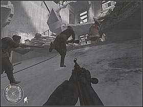 You have to watch out because there are more soldiers nearby (screen 1) - Repairing the Wire - Not One Step Backwards! - Call of Duty 2 - Game Guide and Walkthrough