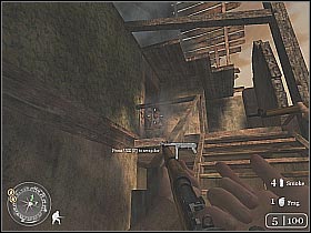 Get closer to one of the nearby windows and start shooting at the visible enemy soldiers (screen 1) - Prisoners of War - The Battle for Caen - Call of Duty 2 - Game Guide and Walkthrough