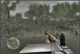 Before you head down the river, its good to eliminate enemies running from the bank - Chapter II: The Island - Game Guide - Call of Duty 3 Game Guide