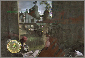 After clearing the terrain, go through the fence gap to the right side of the court (#1) - Chapter III: Night Drop - Game Guide - Call of Duty 3 Game Guide