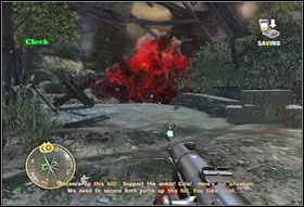 Kill the soldiers by the gun, turn around and go out using the back door (#1) - Chapter V: Operation Totalize - Game Guide - Call of Duty 3 Game Guide