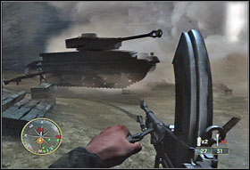 To destroy the first tank, use a panzerfaust found in the box behind you (#1) - Chapter V: Operation Totalize - Game Guide - Call of Duty 3 Game Guide