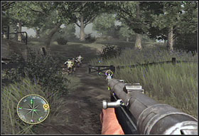 Now go inside (#1) and shoot the enemies found there - Chapter IX: Laison River - Game Guide - Call of Duty 3 Game Guide
