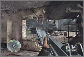 You can shoot some of Germans on the court through a hole in the wall (#1) - Chapter X: Crossroads - Game Guide - Call of Duty 3 Game Guide