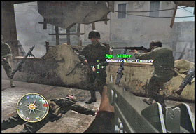 When the last of the grenadiers will be eliminated, you can go upstairs (#1) - Chapter X: Crossroads - Game Guide - Call of Duty 3 Game Guide