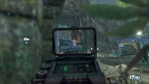 After you have killed several enemies, jump down, flatten yourself against the wall on the left, hide in the corner and lean out - Mission 02: CELERIUM | Missions: Walkthrough - Missions: Walkthrough - Call of Duty: Black Ops II Game Guide & Walkthrough