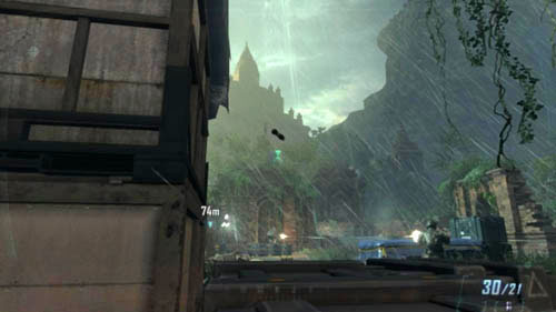 Hide in the gate, on the right - Mission 02: CELERIUM | Missions: Walkthrough - Missions: Walkthrough - Call of Duty: Black Ops II Game Guide & Walkthrough