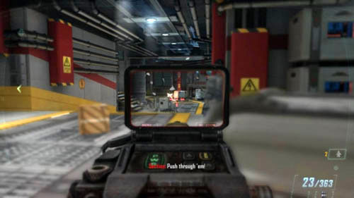 On the left there is an entrance to the room, and in front of you there is a ramp leading down - Mission 02: CELERIUM | Missions: Walkthrough - Missions: Walkthrough - Call of Duty: Black Ops II Game Guide & Walkthrough