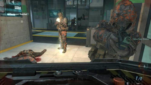 The last opponents are standing in a row - in the room that you will get to, in the corridor on the left and in the room in front of you (picture above) - Mission 02: CELERIUM | Missions: Walkthrough - Missions: Walkthrough - Call of Duty: Black Ops II Game Guide & Walkthrough