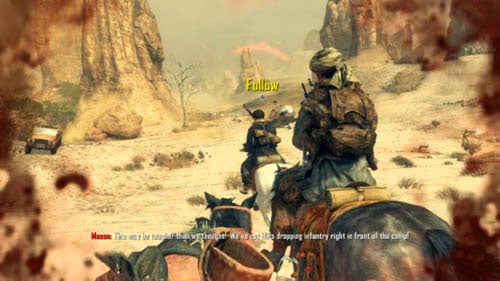 When your horse rears up, ride to the left and follow your team-mates - Mission 03: OLD WOUNDS | Missions: Walkthrough - Missions: Walkthrough - Call of Duty: Black Ops II Game Guide & Walkthrough