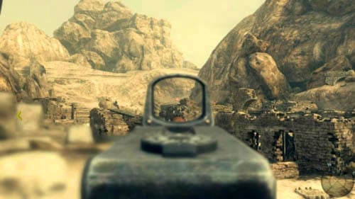 Go up the stairs and hide in the opposite oval alcove and then crouch, lean out to the left and take out the second soldier on the right - Mission 03: OLD WOUNDS | Missions: Walkthrough - Missions: Walkthrough - Call of Duty: Black Ops II Game Guide & Walkthrough