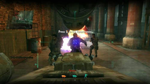 You can use the grenade launcher and the turret (or a flamethrower if you made it running at the beginning of the mission) - Mission 05: FALLEN ANGEL | Missions: Walkthrough - Missions: Walkthrough - Call of Duty: Black Ops II Game Guide & Walkthrough