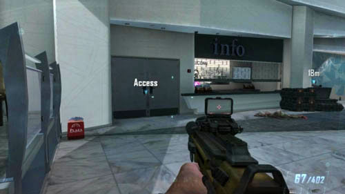 Run up the wide staircase in the middle, there should no longer be any enemies here, at least for now - Mission 06: KARMA | Missions: Walkthrough - Missions: Walkthrough - Call of Duty: Black Ops II Game Guide & Walkthrough