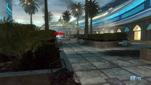 Run up the stairs and then sprint along the left side of the hedges - Mission 06: KARMA | Missions: Walkthrough - Missions: Walkthrough - Call of Duty: Black Ops II Game Guide & Walkthrough