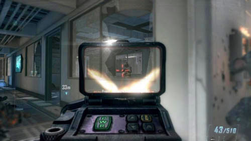 It is worth noting that even if you get rid of the visible enemies, next ones will come running in the very corridor, as well as through the rooms on the right, all the time - Mission 09: ODYSSEUS | Missions: Walkthrough - Missions: Walkthrough - Call of Duty: Black Ops II Game Guide & Walkthrough