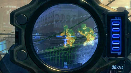 Hide by the rear wheels of the truck on the left and look at the street - Mission 10: CORDIS DIE | Missions: Walkthrough - Missions: Walkthrough - Call of Duty: Black Ops II Game Guide & Walkthrough