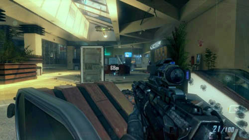 Stop right near the top of the stairs and use the Storm PSR Gun to locate the enemies in the next corridor (picture above) - Mission 10: CORDIS DIE | Missions: Walkthrough - Missions: Walkthrough - Call of Duty: Black Ops II Game Guide & Walkthrough