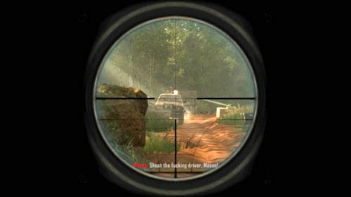 When playing as Mason youve cleared the village and driven out to the road leading south, and the area around turns green, prepare the sniper rifle - Mission 04: TIME AND FATE | Missions: Challenges - Missions: Challenges - Call of Duty: Black Ops II Game Guide & Walkthrough