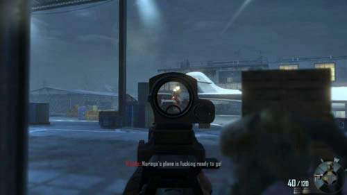 When you run down the stairs in the hall and notice the jet, quickly locate the heavy machinegun operator on the truck, which will come out from the right (picture above) - Mission 07: SUFFER WITH ME | Missions: Challenges - Missions: Challenges - Call of Duty: Black Ops II Game Guide & Walkthrough