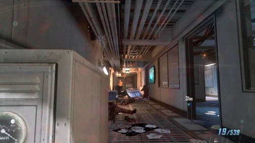 When you protect the SEALs and go down to the room below, clear it and then go down the next stairs, the third turret will be in the long hallway to the right (picture above) - Mission 09: ODYSSEUS | Missions: Challenges - Missions: Challenges - Call of Duty: Black Ops II Game Guide & Walkthrough
