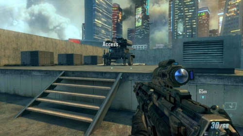 When you enter the mall up the stairs, immediately look left - Mission 10: CORDIS DIE | Missions: Challenges - Missions: Challenges - Call of Duty: Black Ops II Game Guide & Walkthrough