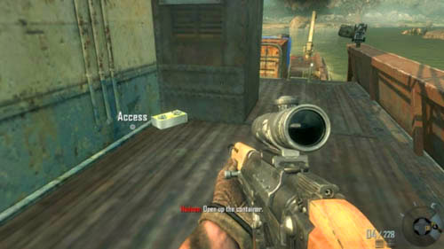 After youve destroyed all the boats (your partner will tell you about it) do not go to the container where Woods is - Mission 01: PYRRHIC VICTORY | Intel - Intel - Call of Duty: Black Ops II Game Guide & Walkthrough