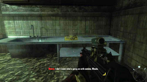 After the third cutscene, showing old Woods and young Masons talking, immediately after regaining control over the character go forward all the time - Mission 07: SUFFER WITH ME | Intel - Intel - Call of Duty: Black Ops II Game Guide & Walkthrough