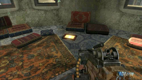 At the beginning of the mission, when you regain control over the character, quickly jump into the crowd and run to the entrance to the right of the main gate (first picture above) - Mission 08: ACHILLES VEIL | Intel - Intel - Call of Duty: Black Ops II Game Guide & Walkthrough