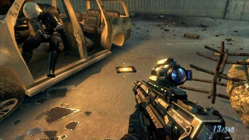 When you repel down the rope from the highway and finish off the nearby enemies (or if you already did it), go near the bus on the left - Mission 10: CORDIS DIE | Intel - Intel - Call of Duty: Black Ops II Game Guide & Walkthrough