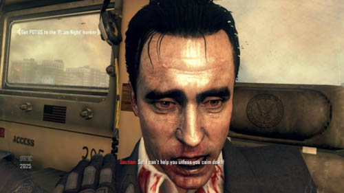 During the second introductory cutscene when you are all going in the truck, if Harper survived, he will calm the wounded agent down and give him a sedative injection (first picture above) - Mission 10 - CORDIS DIE | Decisions, consequences, endings - Decisions, consequences, endings - Call of Duty: Black Ops II Game Guide & Walkthrough