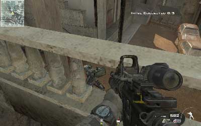 Now move to the railing on the left side of the square and shoot down gun standing on the ground - Fatal Extraction - SpecOps missions - Call of Duty: Modern Warfare 3 - Game Guide and Walkthrough