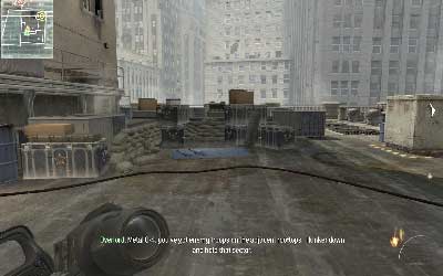 Run upstairs and quickly move toward blue sheet with sniper rifles - Flood the Market - SpecOps missions - Call of Duty: Modern Warfare 3 - Game Guide and Walkthrough