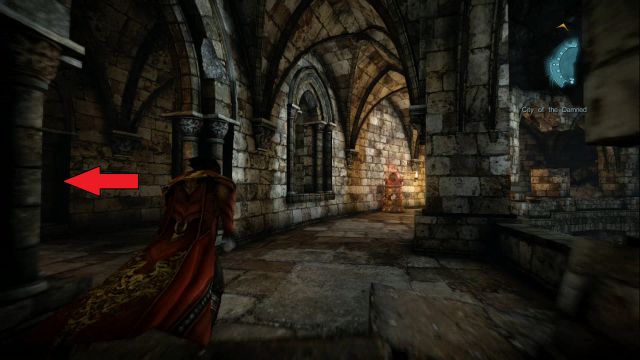 The arrow indicates the location of a Pain Box. - Mission 2 - The Three Gorgons - The Main Campaign - walkthrough - Castlevania: Lords of Shadow 2 - Game Guide and Walkthrough