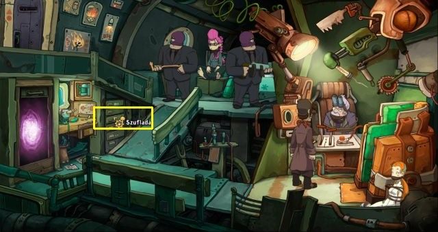 Talk to Goal and Doc, then approach the drawer on the left - Chasing Goal - Save Goal and Doc - Chaos on Deponia Walkthrough - Chasing Goal - Chaos on Deponia Guide