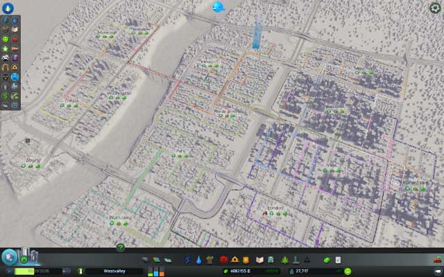 In this view you see all your communication lines - Cities Skylines: Transportation view - Mayor panel - Cities: Skylines Game Guide