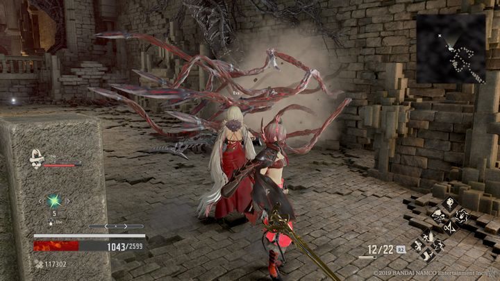 Watch out for the wall to the right and all the walls that have holes - if you get close to them, you will be attacked by tentacles - Provisional Government Center | Code Vein Walkthrough - Area J-11 and endings - Code Vein Guide