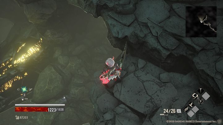 After defeating a fire spitting opponent, on the left is a platform where you can jump, pick up Awake MJ212 - Military Storehouse | Code Vein Walkthrough - Memories of... - Code Vein Guide