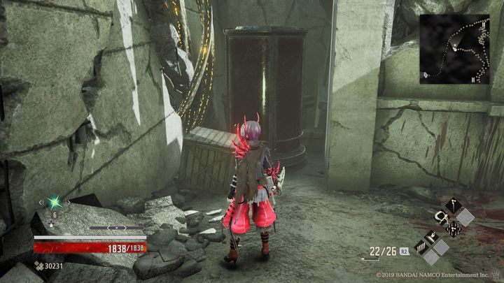 Behind the opponent on the right side there are brittle objects visible in the image, destroy them and pick up Queen Steel - Research Facility Area | Code Vein Walkthrough - Memories of... - Code Vein Guide