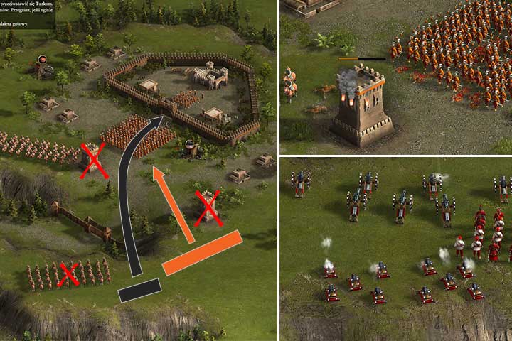 When you deal with the enemy in the south from the fortress, use your cannons to destroy the towers and a large squad of janissaries. - Disrupting Enemy Schemes | Generalissmus Campaign - Generalissmus Campaign - Cossacks 3 Game Guide