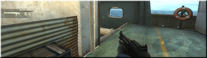 You can find a set of stairs beyond this corner that end with a narrow passageway along the deck - Mission 2 Shipped Up Close and Personal - Missions - CS GO Game Guide