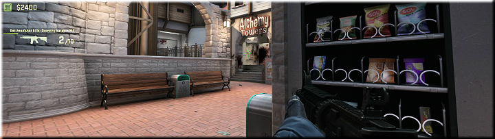 A snack dispenser next to one of the bombsites - Mission 4 Thrill: Thrill Kill - Missions - CS GO Game Guide